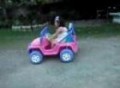 Jacqui driving her jeep